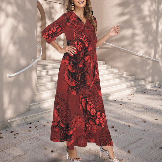 Pauahi Mu'u mu'u maxi dress - 'ōhiʻa lehua in bright red