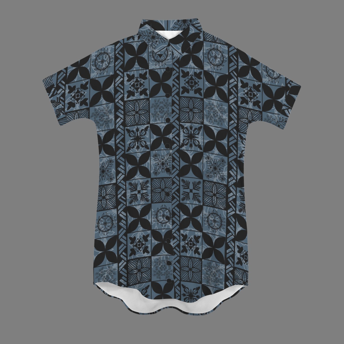 nani 2.0 shirt dress - hawaiian kapa quilt blue and black