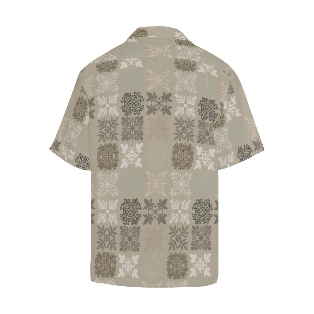 Hawaiian Kapa Kuiki - Menʻs Aloha Shirt, Beige and Gray