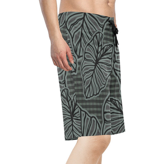 He'enalu Board Shorts - Kalo and Palaka, Teal and Black