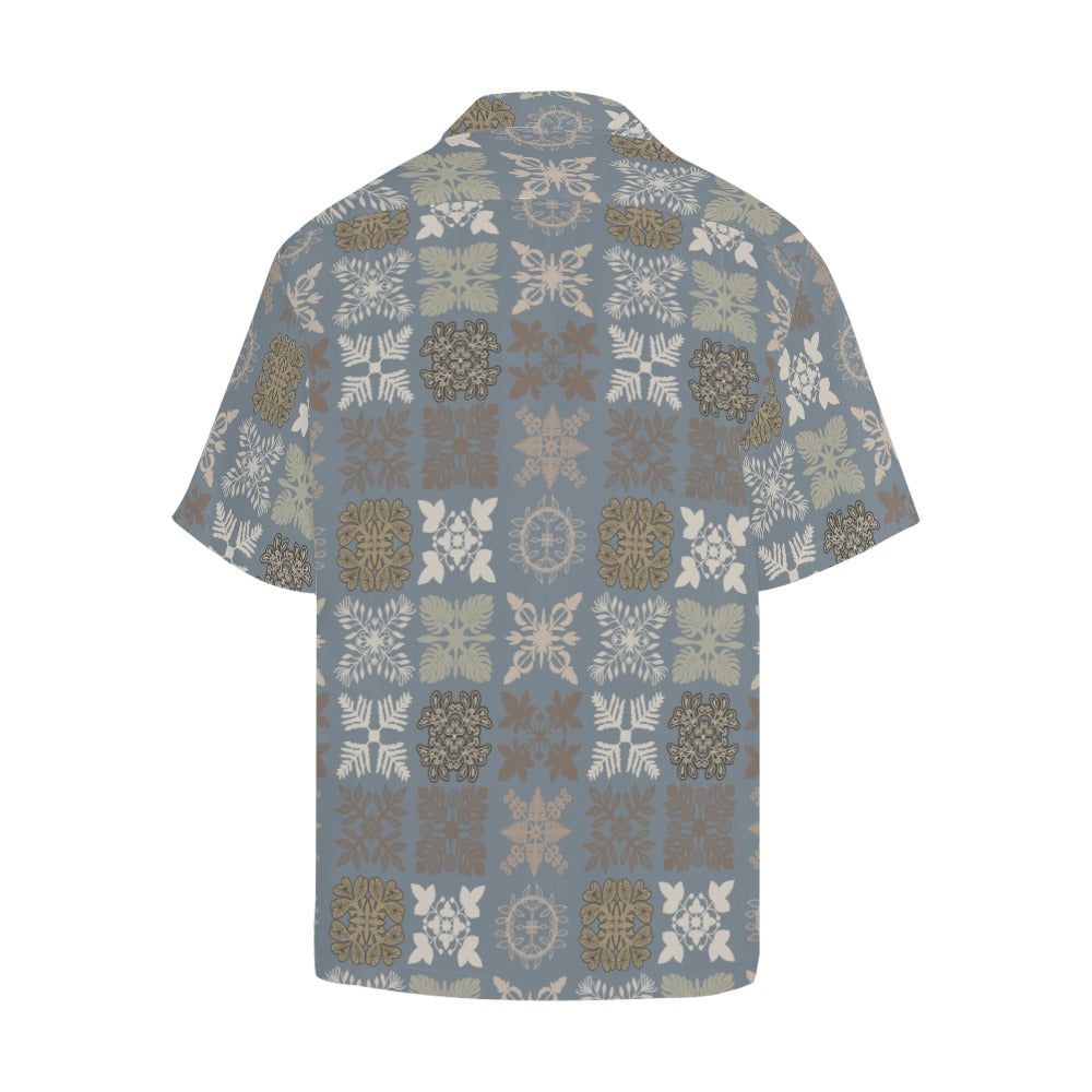 Hawaiian Kapa Kuiki - Menʻs Aloha Shirt, Blue and Gray
