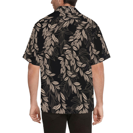 Maile Hawaiian Print Men's Aloha Shirt - Brown and Black