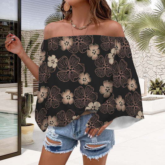 Hau Flower Off Shoulder Trumpet Sleeve Blouse