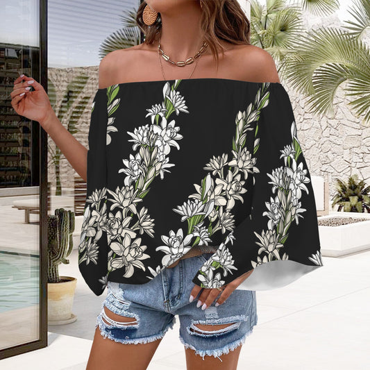 Tuberose Off Shoulder Trumpet Sleeve Blouse