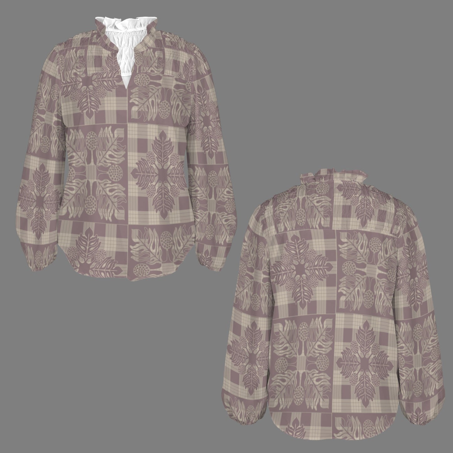 Mālie Blouse in Ulu Kapa Kuiki - Lavender and Taupe