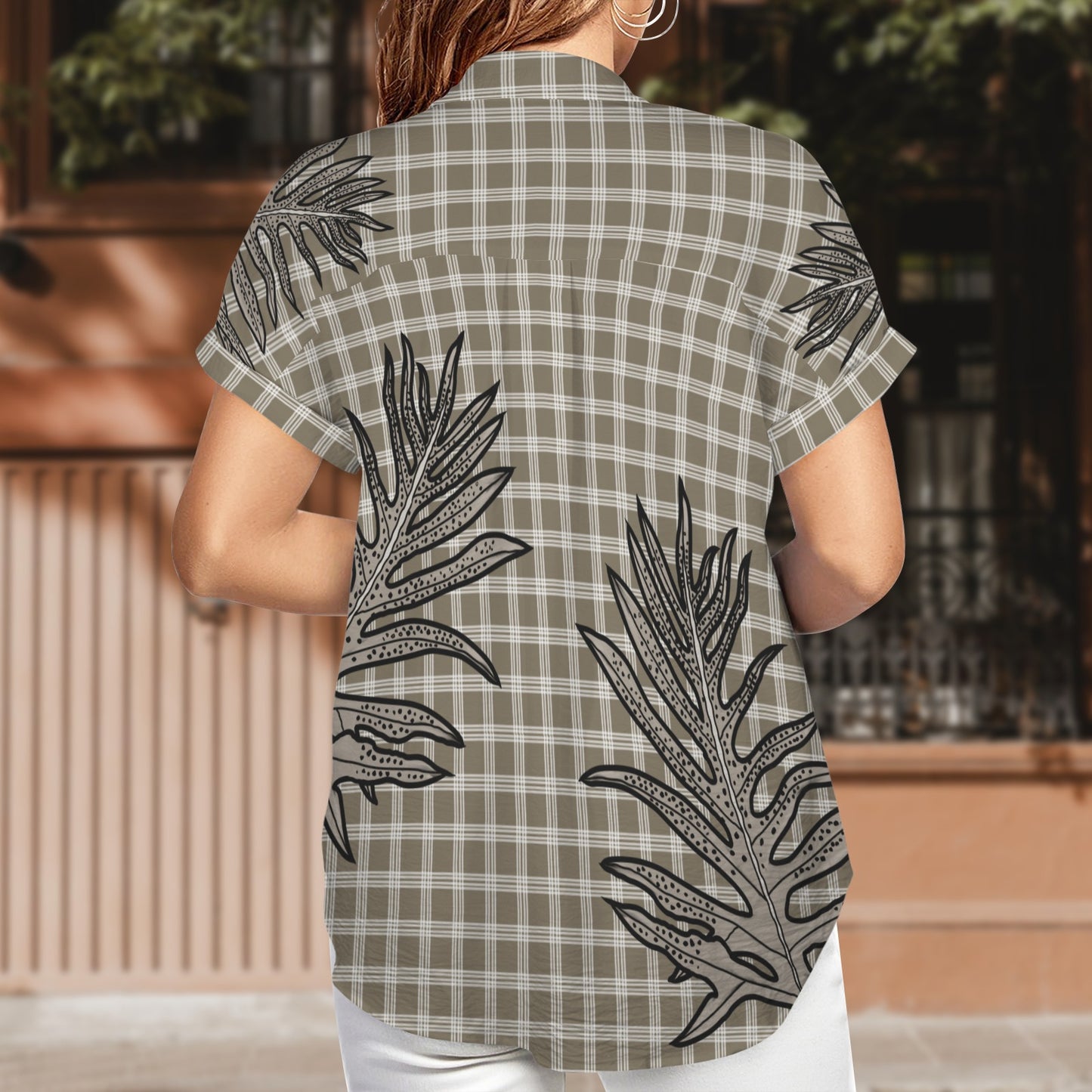 Palaka and Laua'e - Women's Short Sleeve Button Down Shirt - Taupe