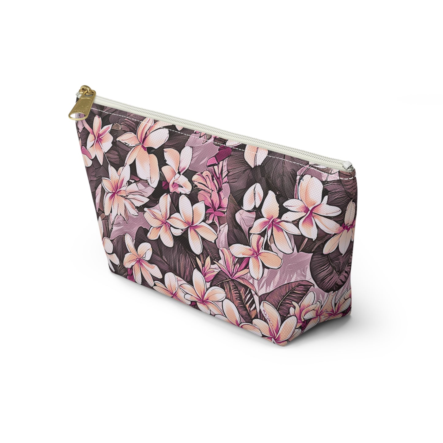 Plumeria Hawaiian Tropical Print Pink Tones - Accessory Pouch w T-bottom