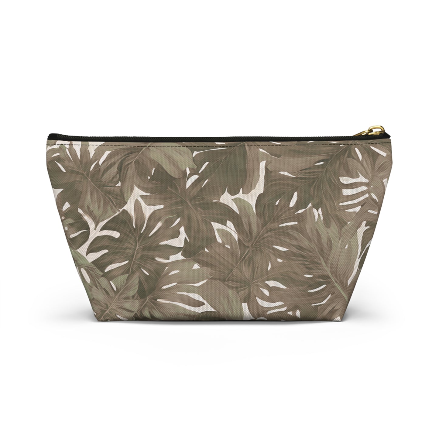 Monstera Neutral Tropical Hawaiian Print Accessory Pouch w T-bottom
