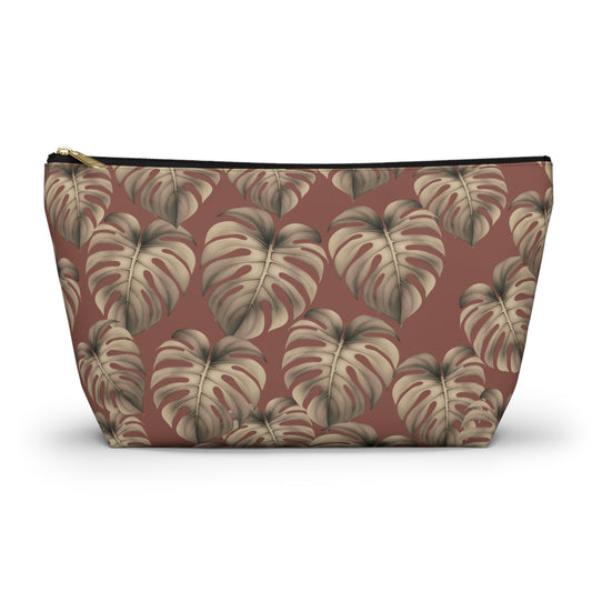 Monstera Mauve Hawaiian Print - Accessory Pouch w T-bottom
