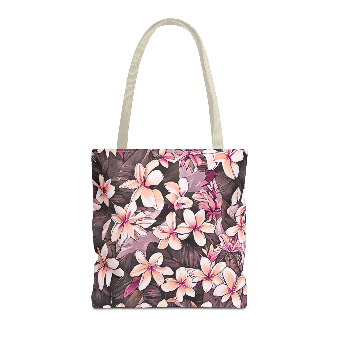 Plumeria Tropical Hawaiian Print Tote Bag in Mauve & Pink Tones