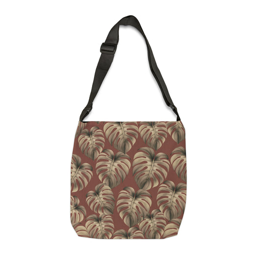 Monstera Mauve Hawaiian Print Ajustable Tote Bag