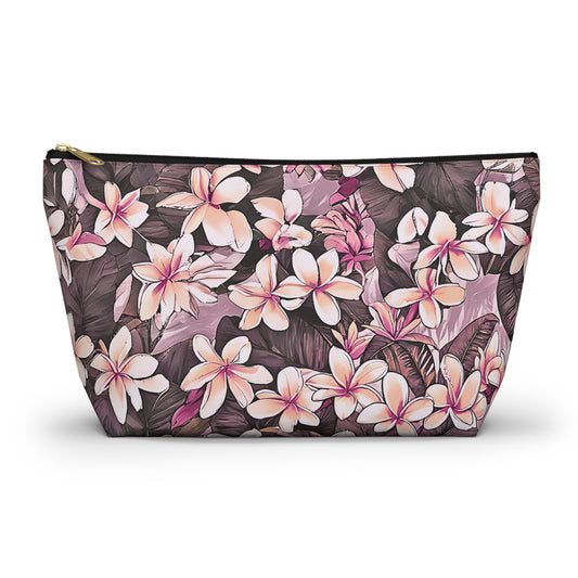 Plumeria Hawaiian Tropical Print Pink Tones - Accessory Pouch w T-bottom