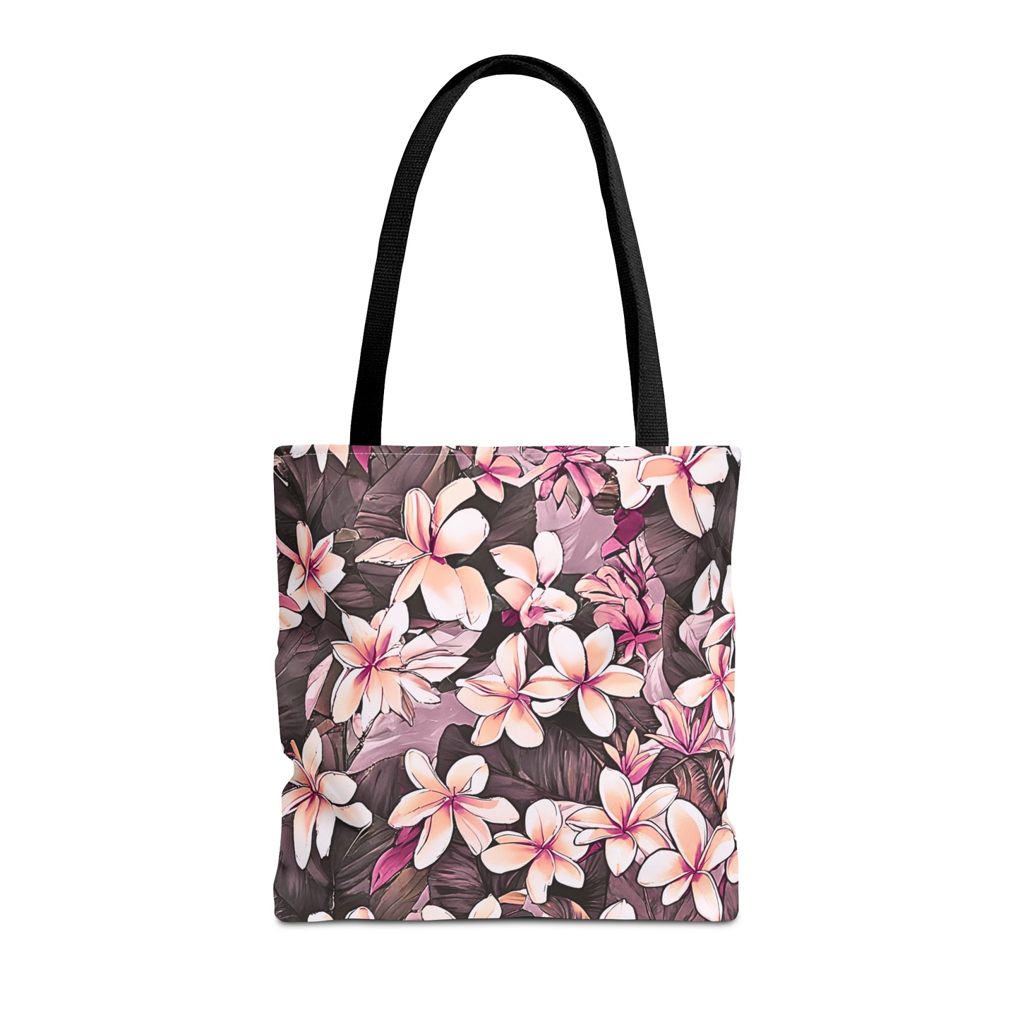 Plumeria Tropical Hawaiian Print Tote Bag in Mauve & Pink Tones