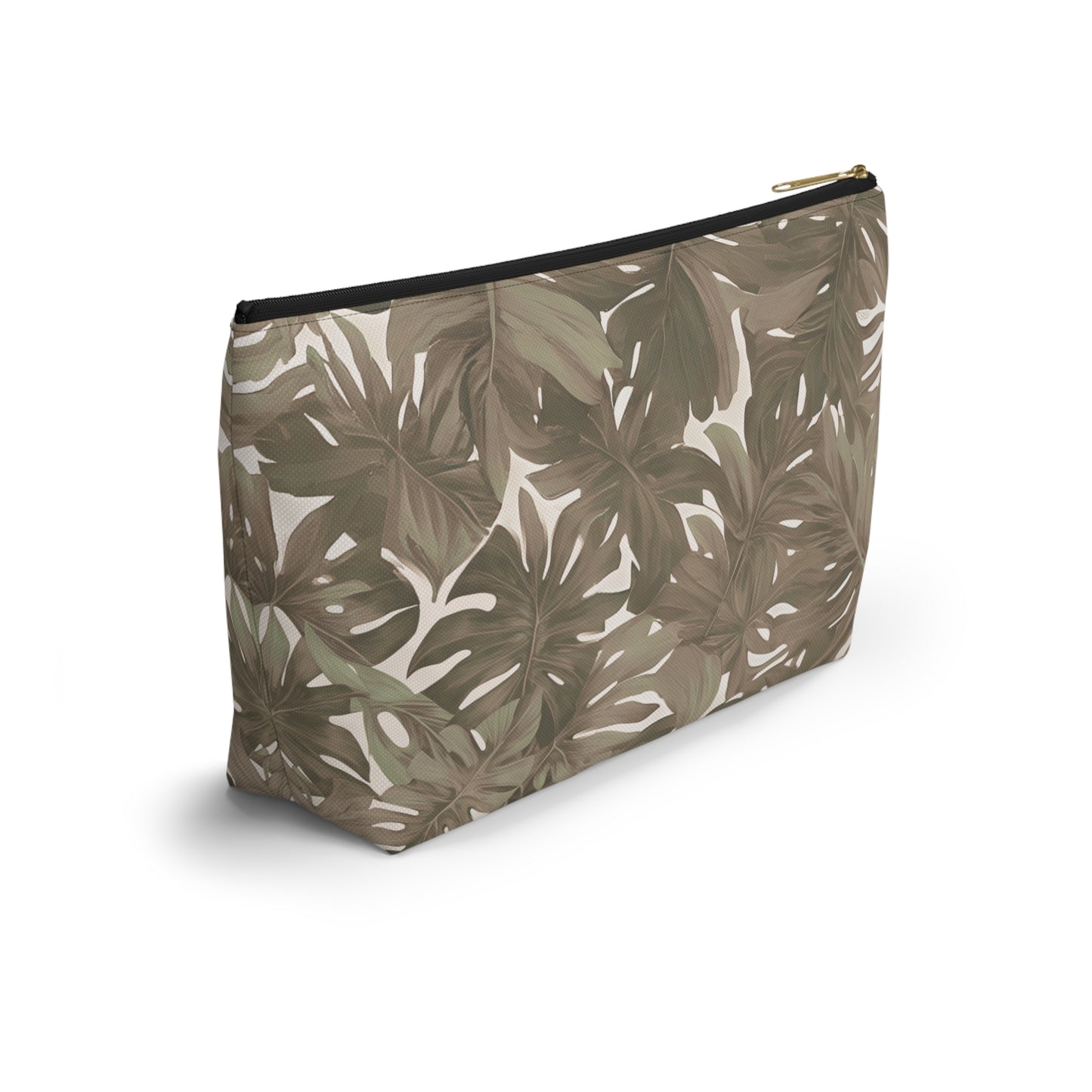 Monstera Neutral Tropical Hawaiian Print Accessory Pouch w T-bottom