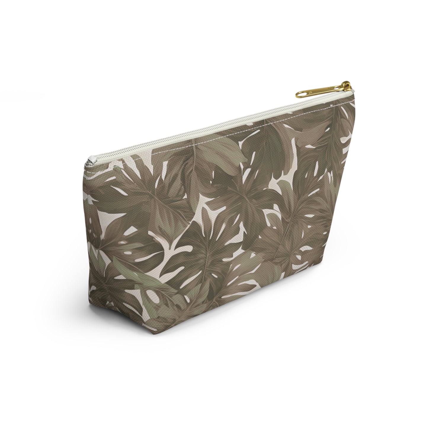 Monstera Neutral Tropical Hawaiian Print Accessory Pouch w T-bottom