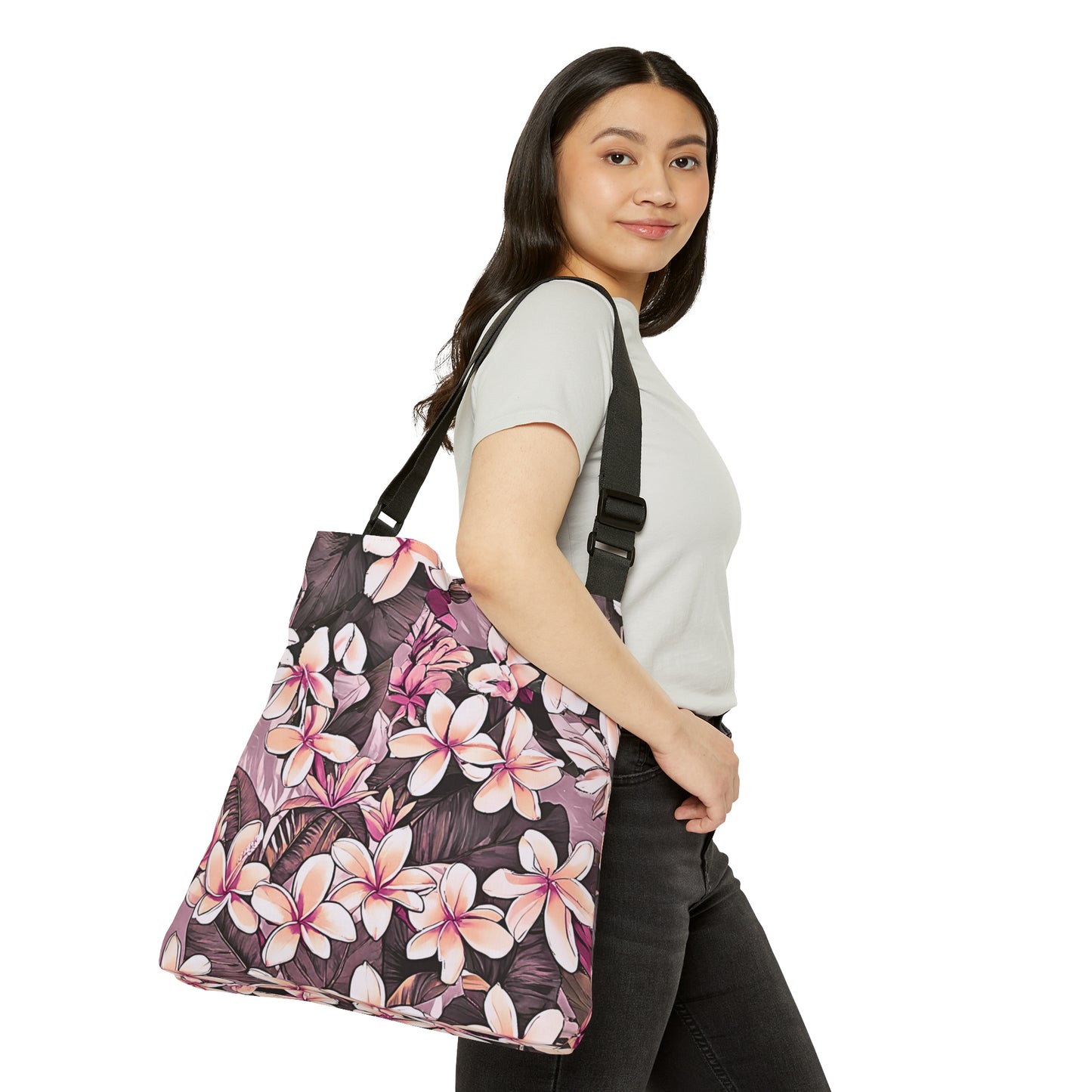 Plumeria Hawaiian Tropical Print Pink Adjustable Tote Bag
