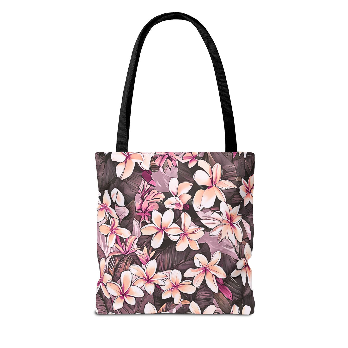 Plumeria Tropical Hawaiian Print Tote Bag in Mauve & Pink Tones