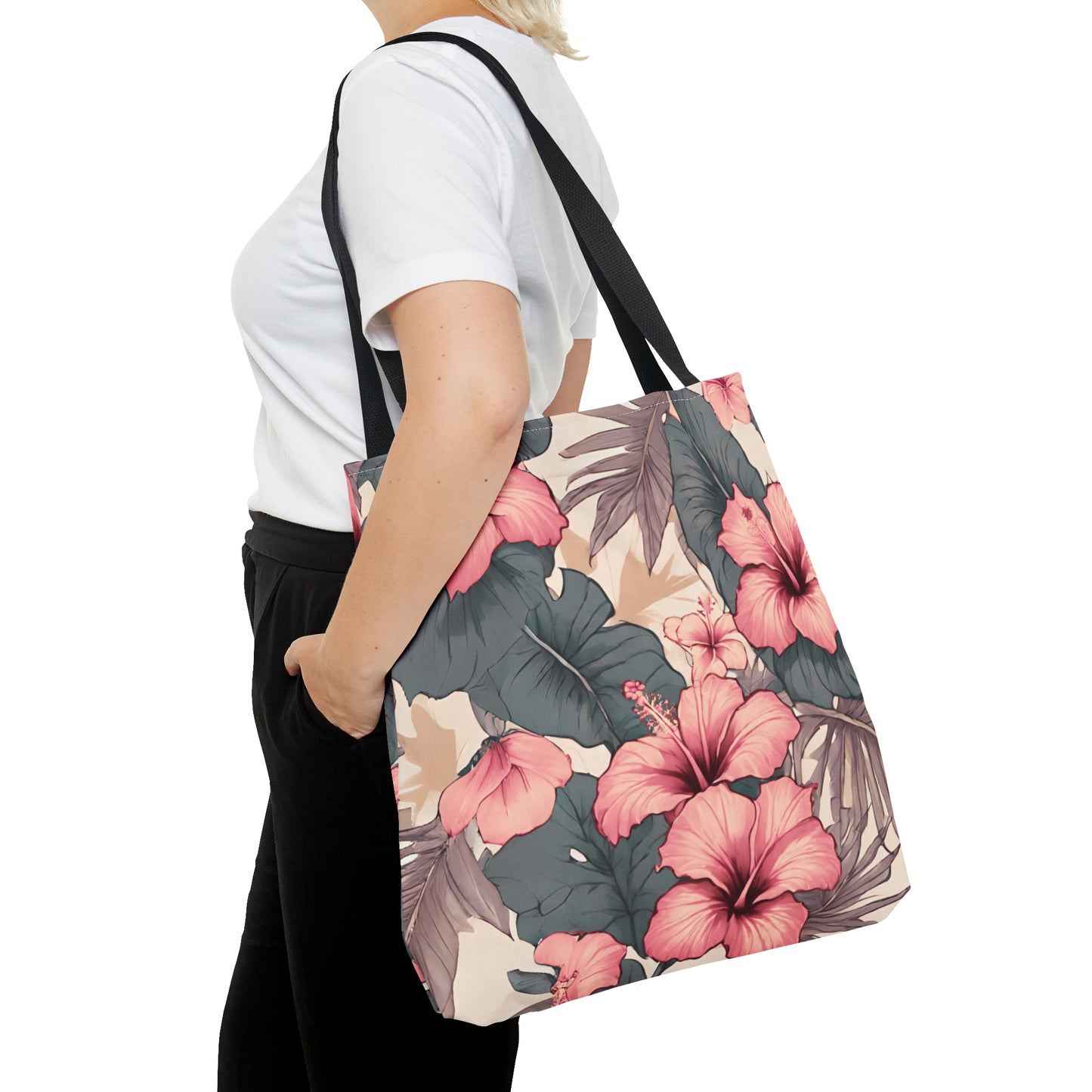 Hibiscus Tropical Hawaiian Print Tote Bag - Soft Tones