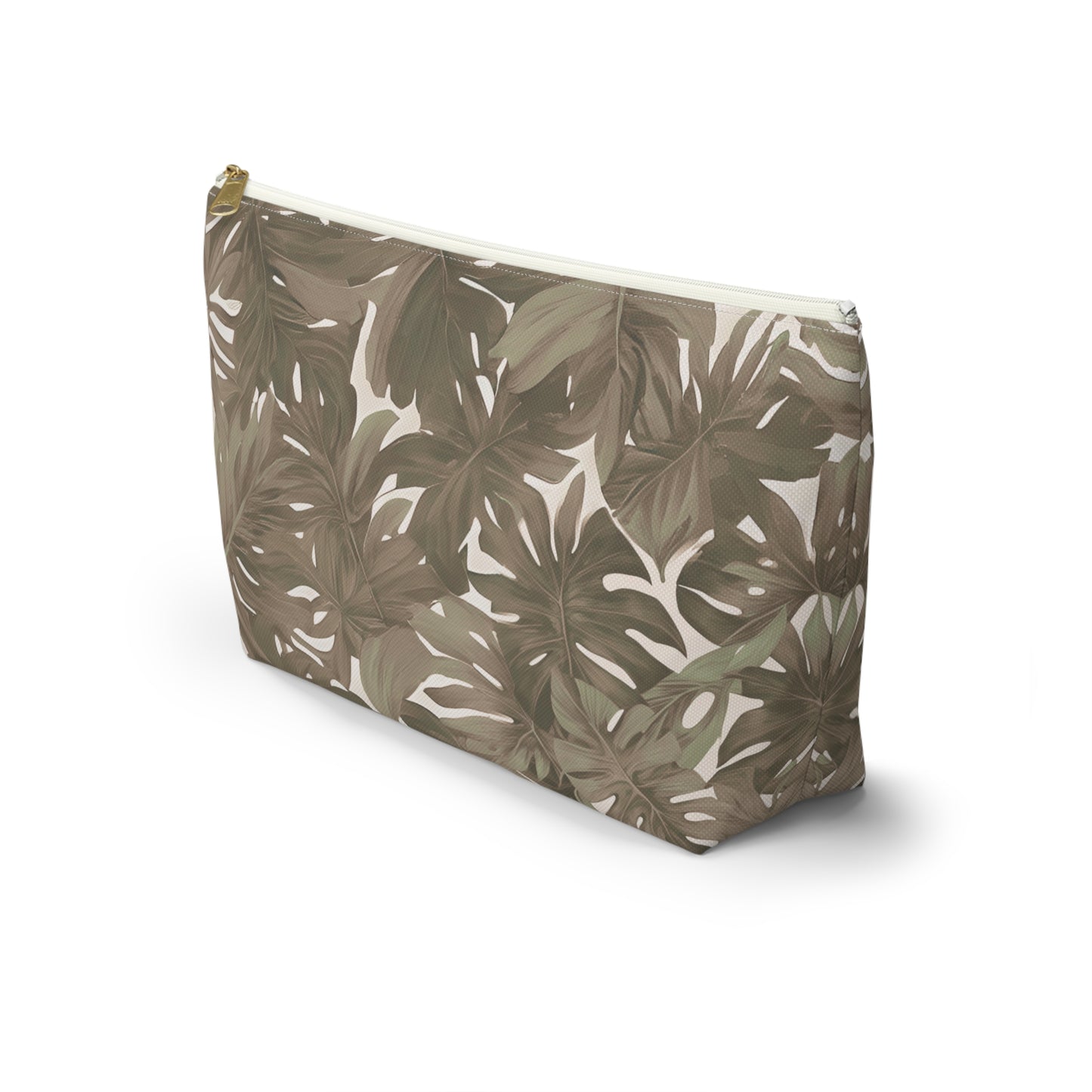 Monstera Neutral Tropical Hawaiian Print Accessory Pouch w T-bottom