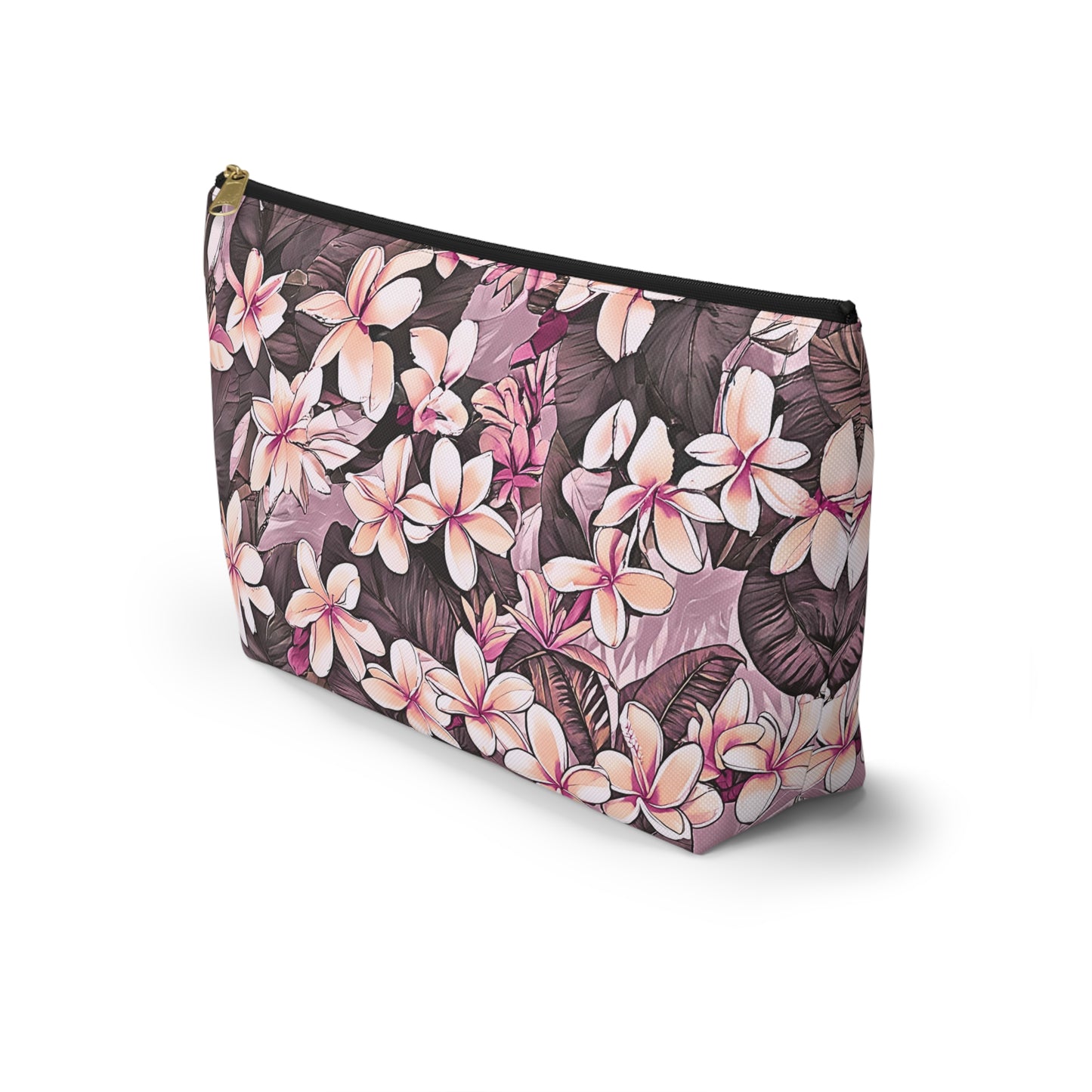 Plumeria Hawaiian Tropical Print Pink Tones - Accessory Pouch w T-bottom