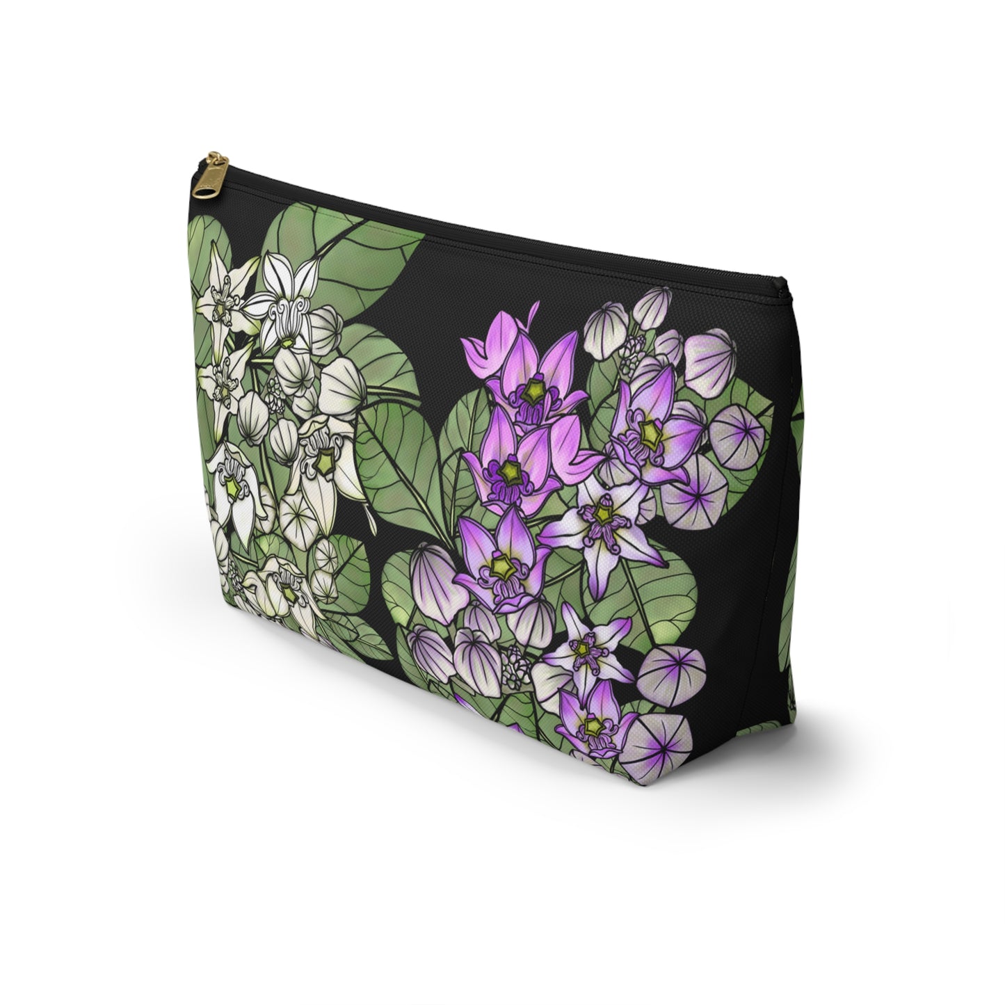 Pua Kalaunu Crown Flower Hawaiian Print - Accessory Pouch w T-bottom (purple & white flowers)