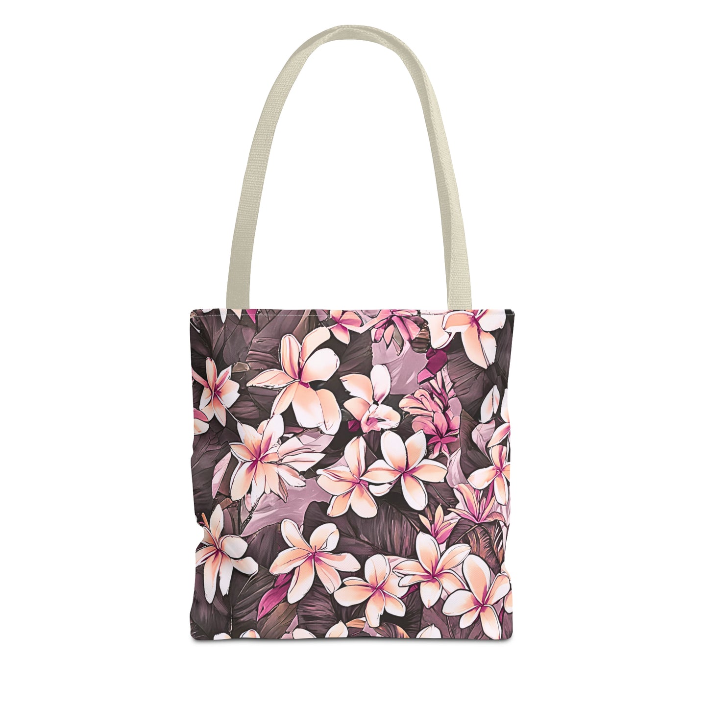 Plumeria Tropical Hawaiian Print Tote Bag in Mauve & Pink Tones
