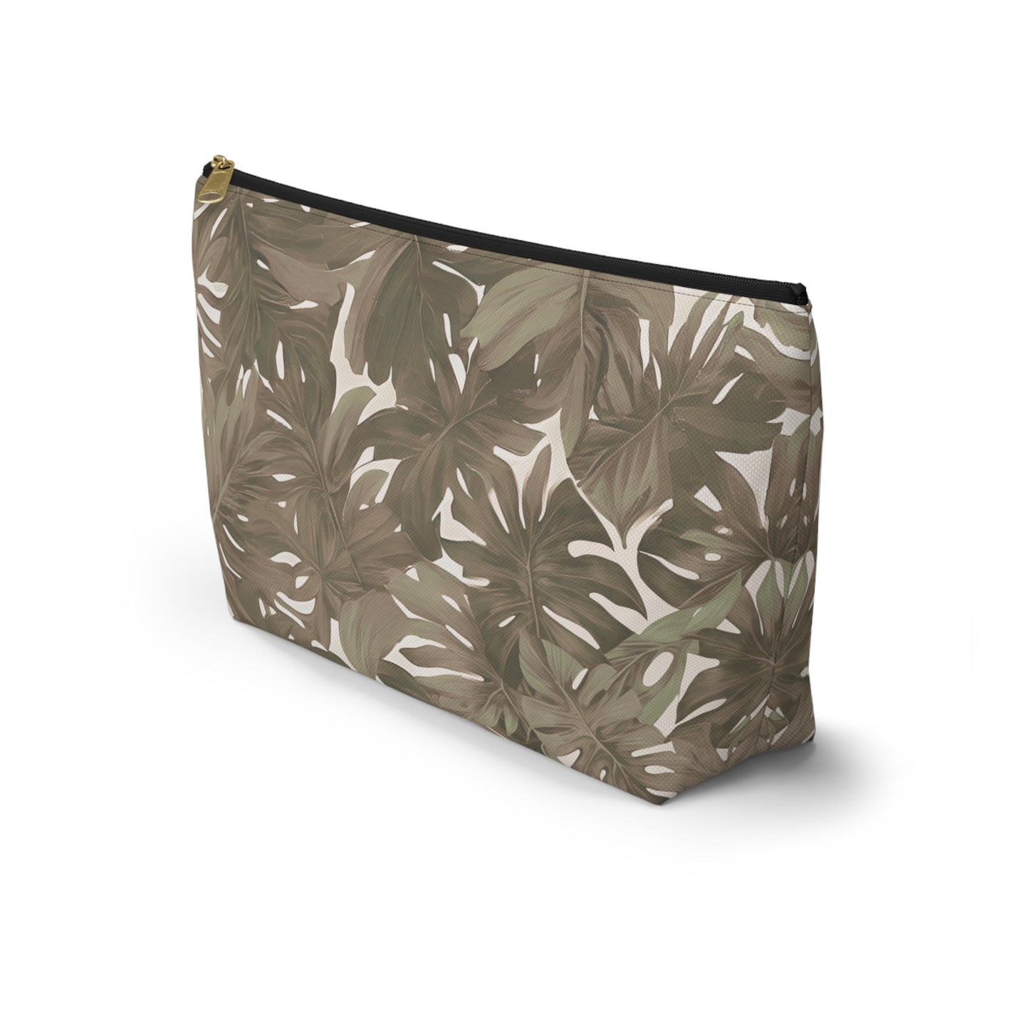 Monstera Neutral Tropical Hawaiian Print Accessory Pouch w T-bottom