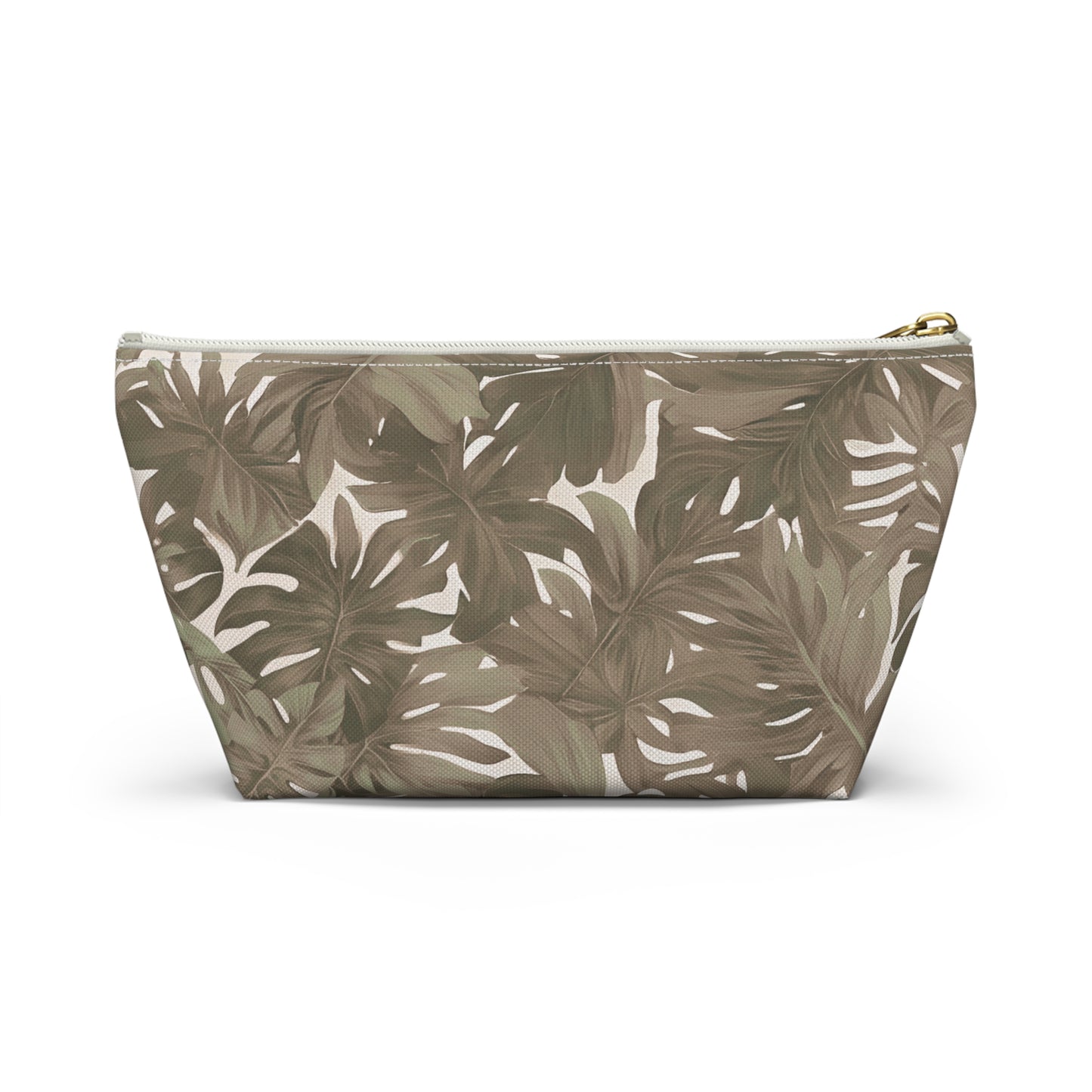 Monstera Neutral Tropical Hawaiian Print Accessory Pouch w T-bottom