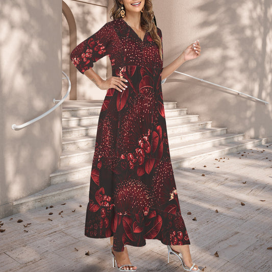 Pauahi Mu'u mu'u maxi dress - 'ōhiʻa lehua in red
