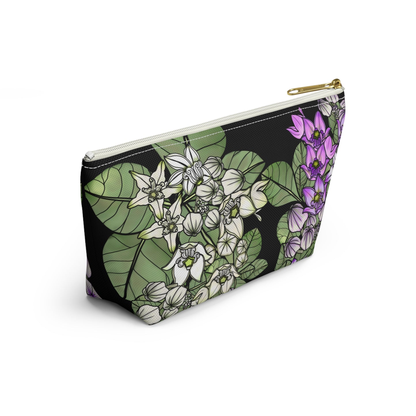 Pua Kalaunu Crown Flower Hawaiian Print - Accessory Pouch w T-bottom (purple & white flowers)