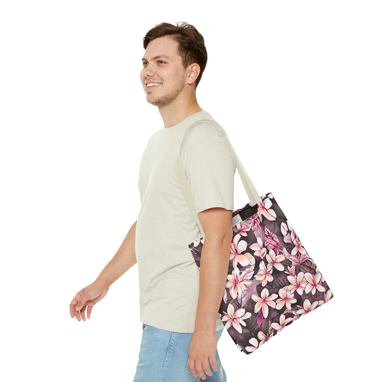Plumeria Tropical Hawaiian Print Tote Bag in Mauve & Pink Tones
