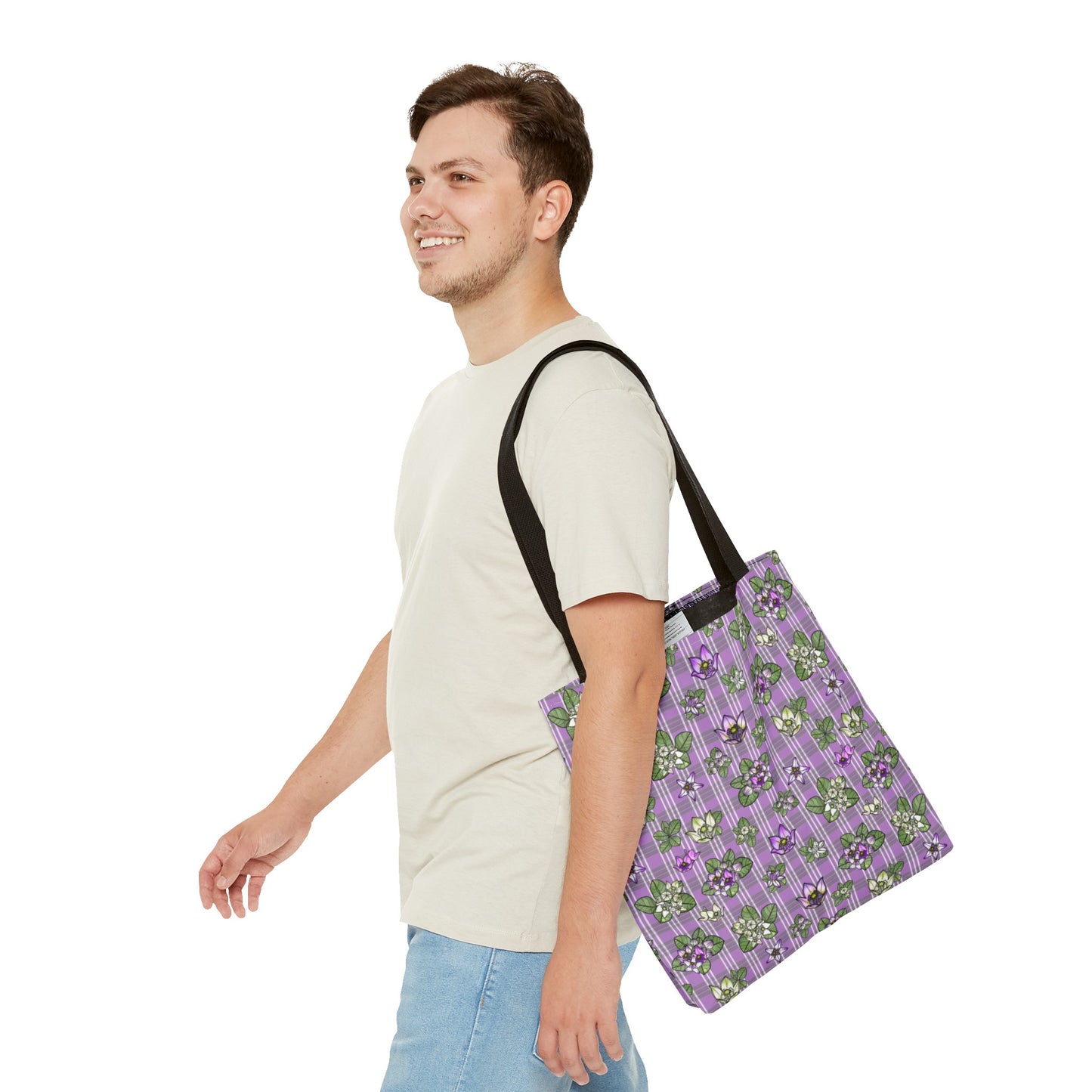 Pua Kalaunu and Palaka Hawaiian Print Tote Bag (purple)