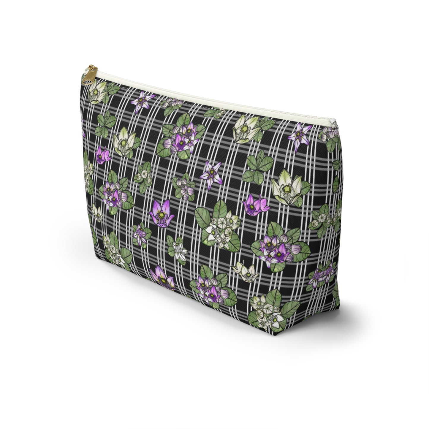 Pua Kalaunu and Palaka Hawaiian Print Accessory Pouch w T-bottom
