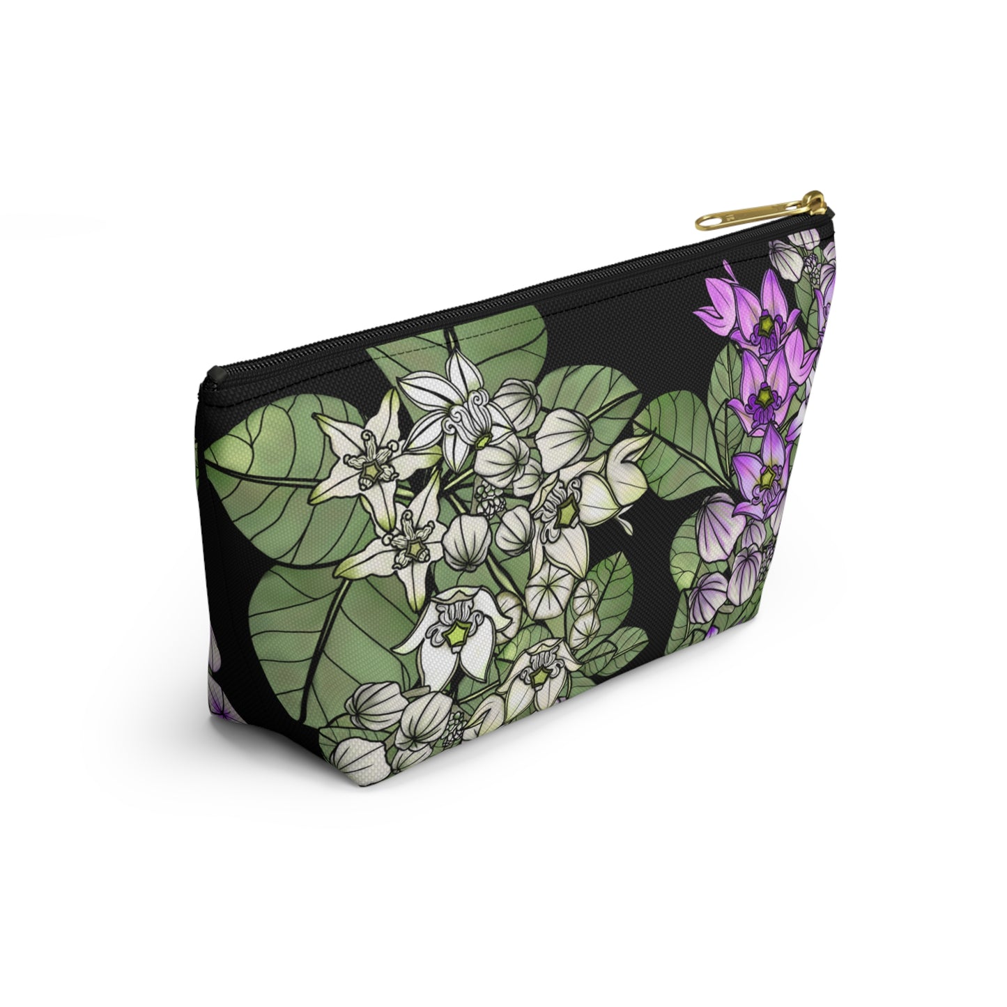 Pua Kalaunu Crown Flower Hawaiian Print - Accessory Pouch w T-bottom (purple & white flowers)