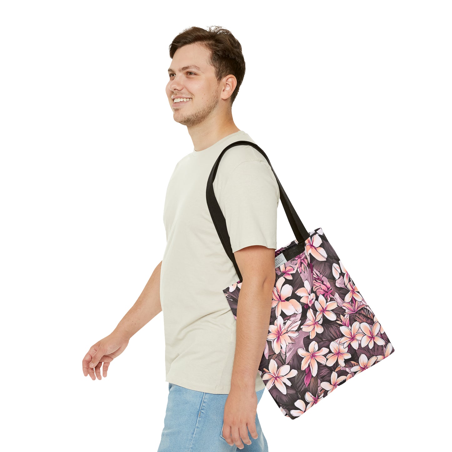 Plumeria Tropical Hawaiian Print Tote Bag in Mauve & Pink Tones