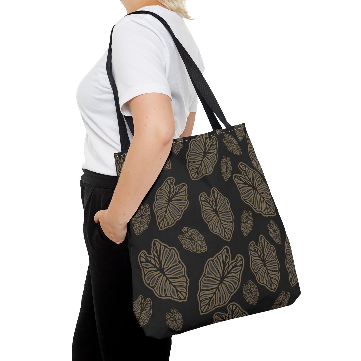Kalo Taro Hawaiian Print Tote Bag - Black and Brown