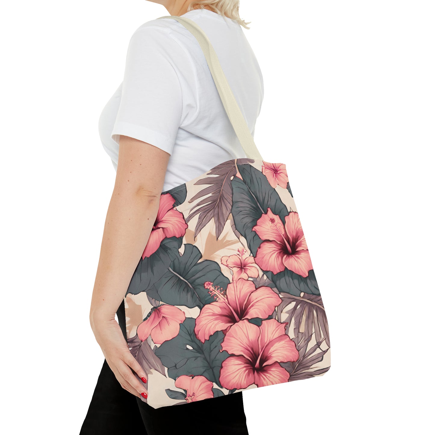 Hibiscus Tropical Hawaiian Print Tote Bag - Soft Tones