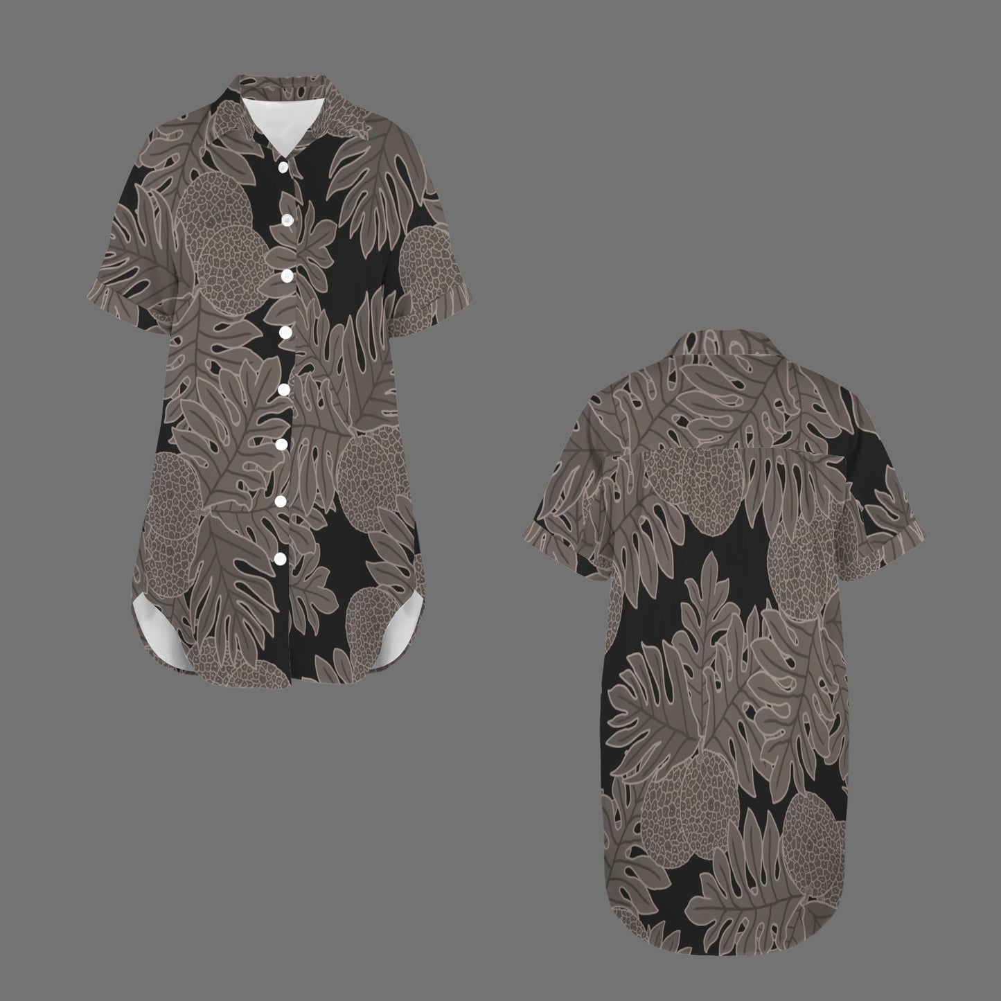 Ulu Brown and Black Short Sleeve Button Front Shirt Dress