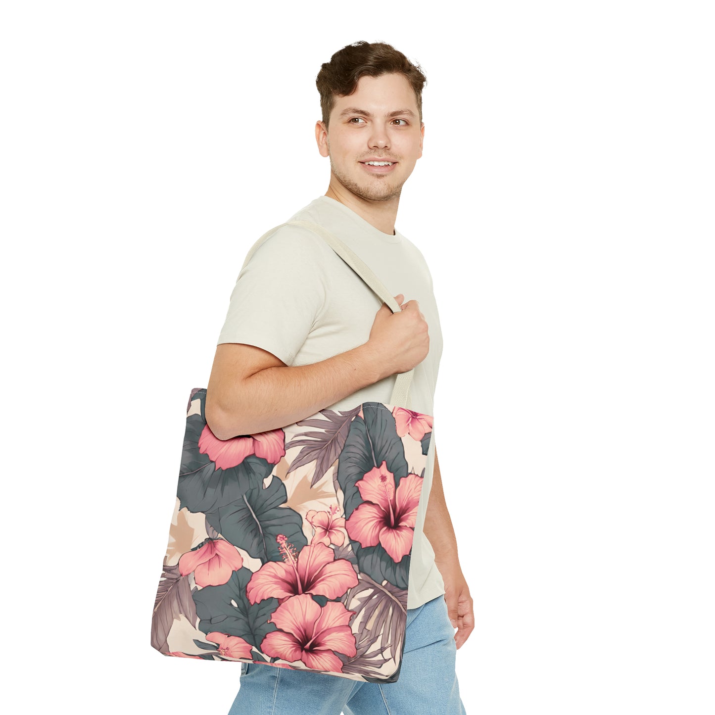 Hibiscus Tropical Hawaiian Print Tote Bag - Soft Tones