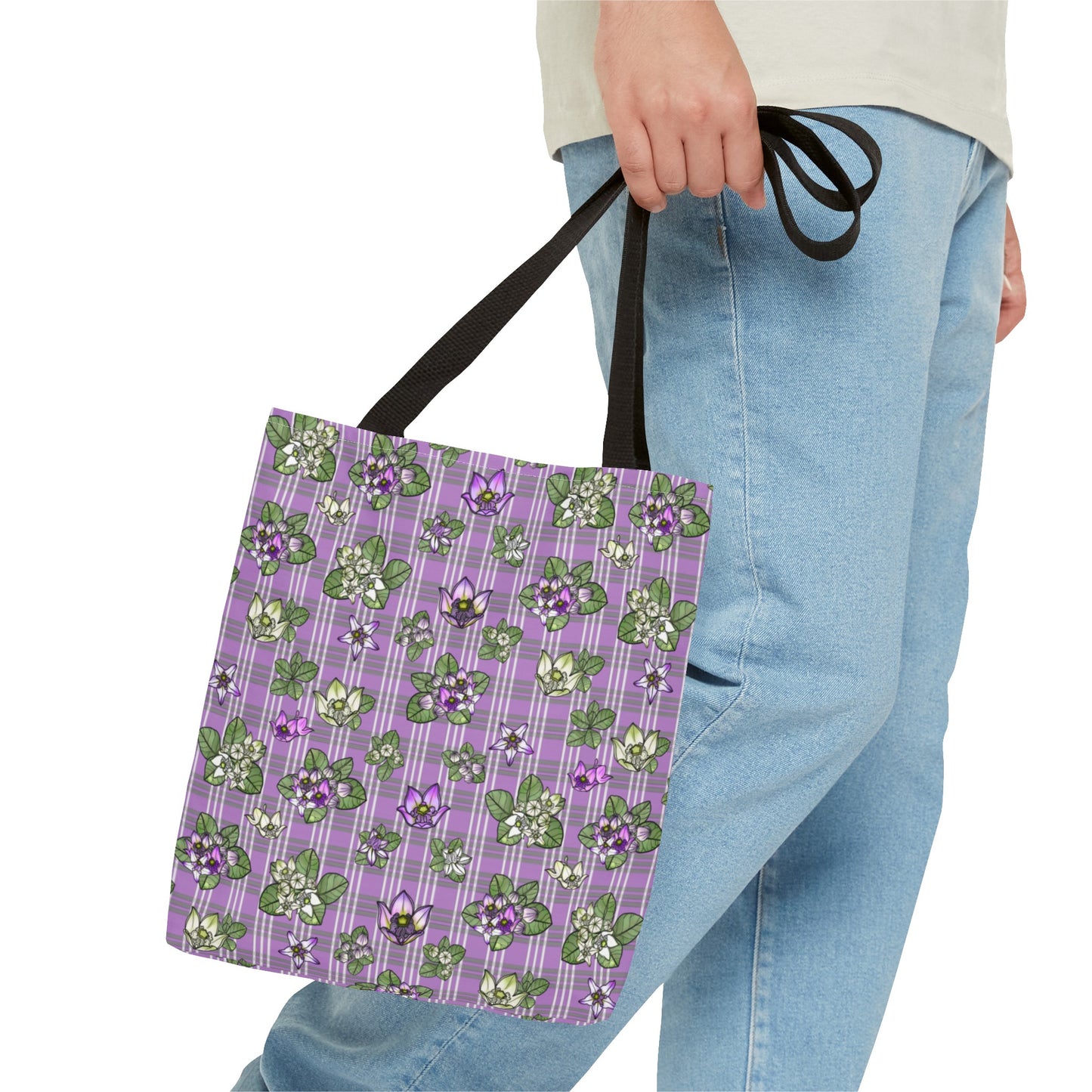 Pua Kalaunu and Palaka Hawaiian Print Tote Bag (purple)