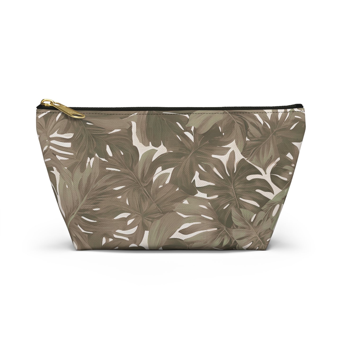 Monstera Neutral Tropical Hawaiian Print Accessory Pouch w T-bottom