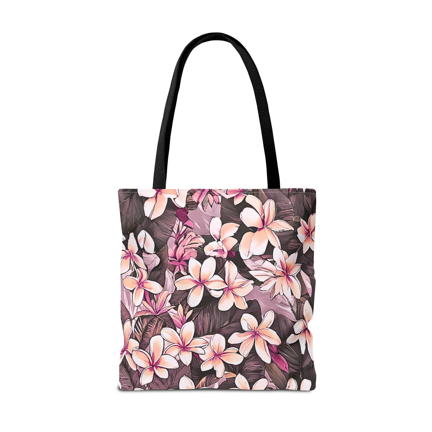 Plumeria Tropical Hawaiian Print Tote Bag in Mauve & Pink Tones