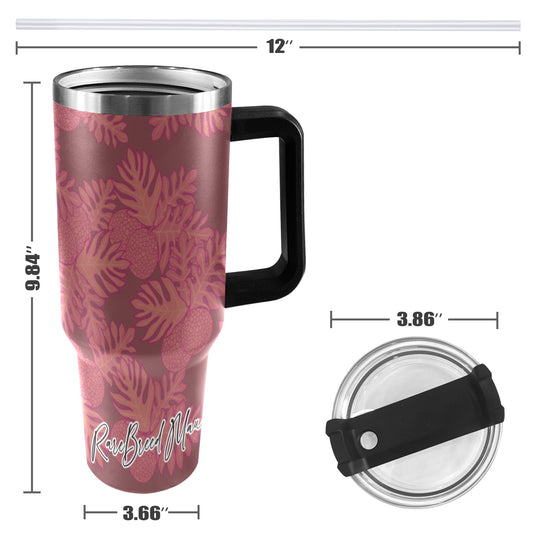 Ulu Breadfruit Hawaiian Print 40oz Tumbler - Pink 40oz Tumbler with Black Handle