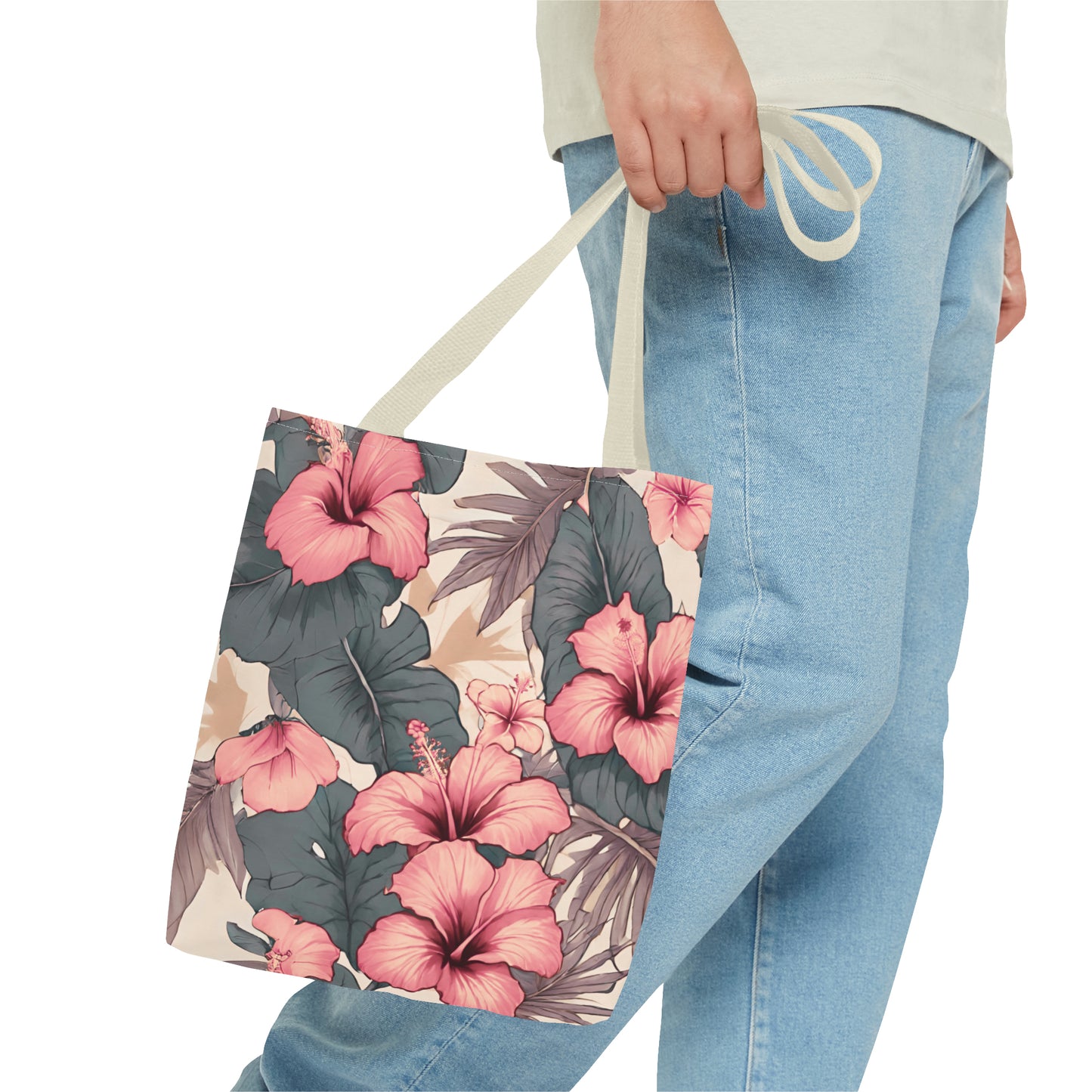 Hibiscus Tropical Hawaiian Print Tote Bag - Soft Tones