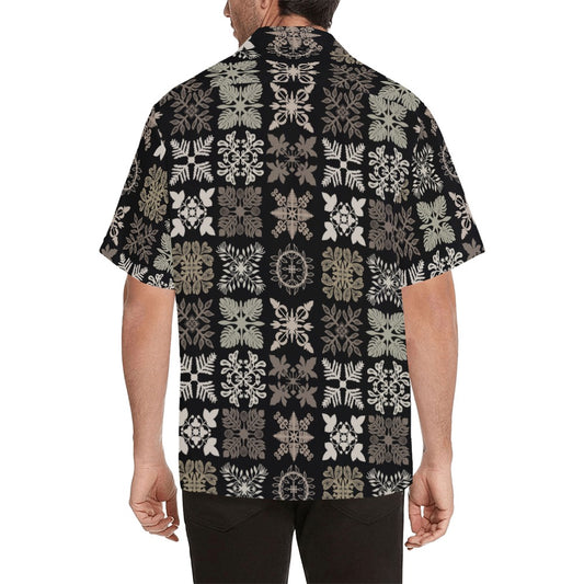 Hawaiian Kapa Kuiki Quilt - Menʻs Aloha Shirt, Black and Browns