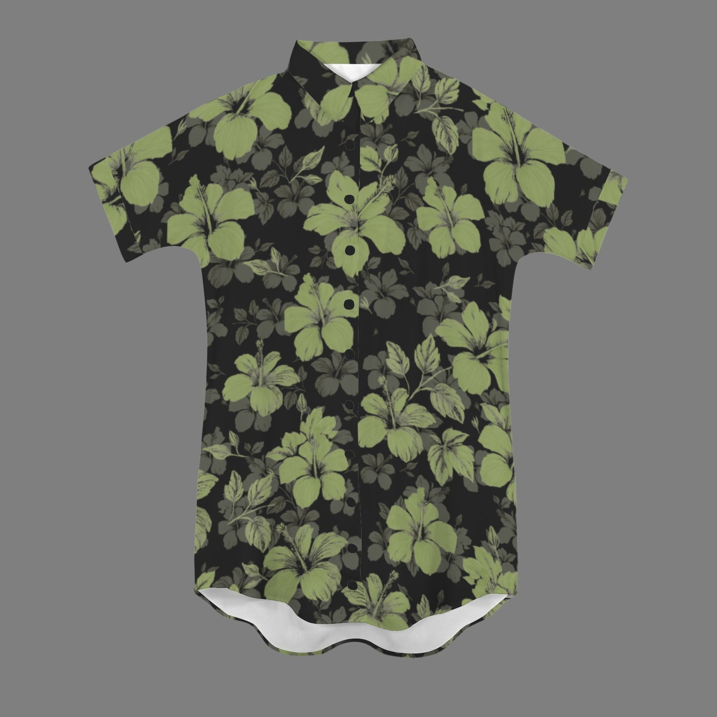 Nani 2.0 Button Down Dress - Koki'o Hibiscus Print in Green and Black