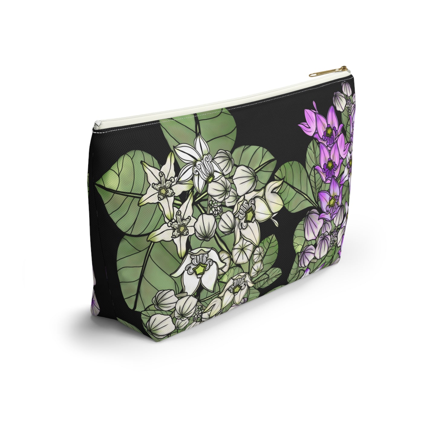 Pua Kalaunu Crown Flower Hawaiian Print - Accessory Pouch w T-bottom (purple & white flowers)