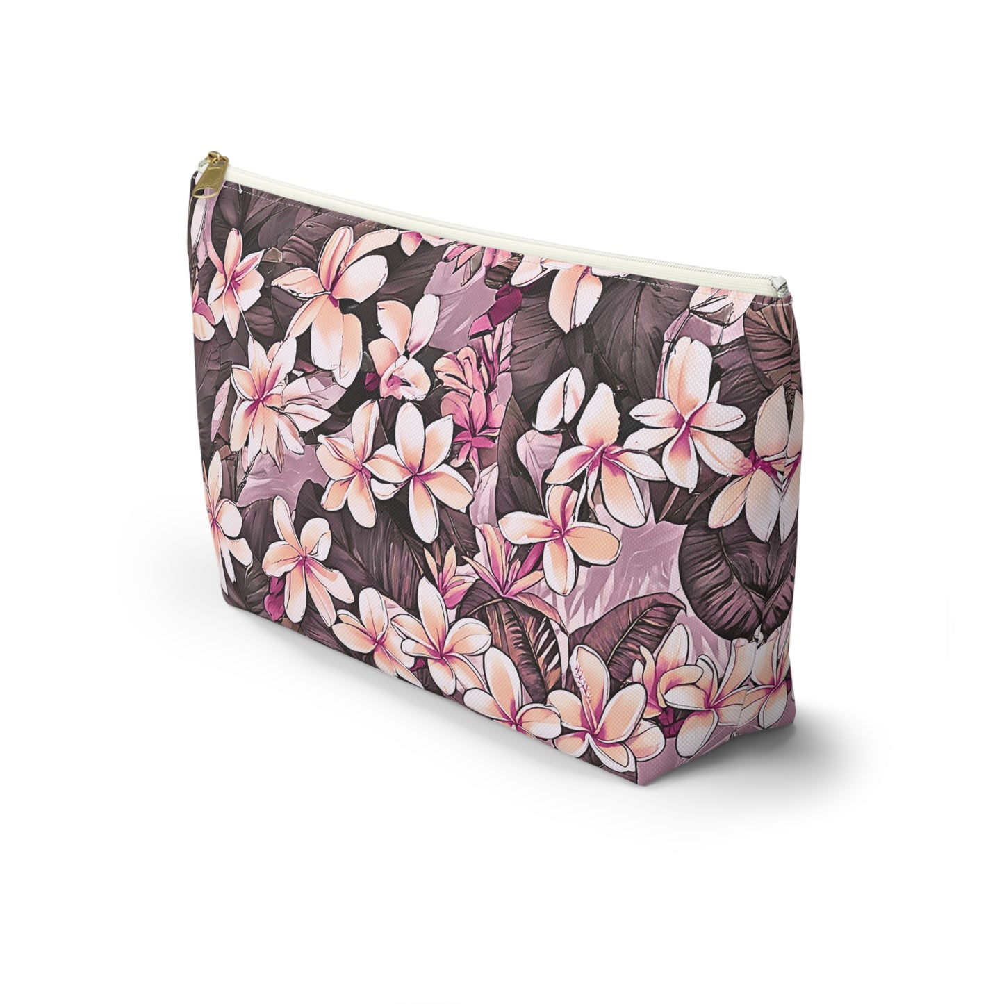 Plumeria Hawaiian Tropical Print Pink Tones - Accessory Pouch w T-bottom