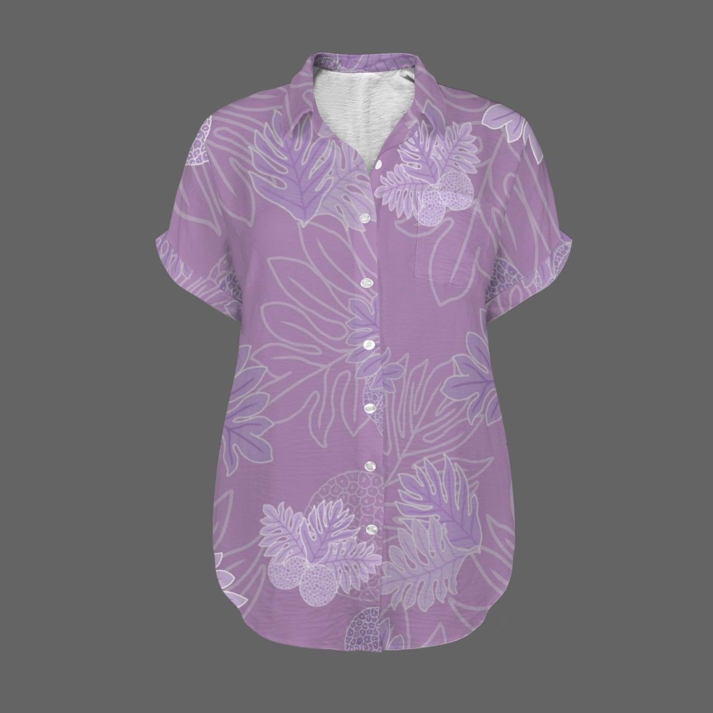 Ulu Breadfruit Womenʻs Short Sleeve Button Pocket Blouse - Purple
