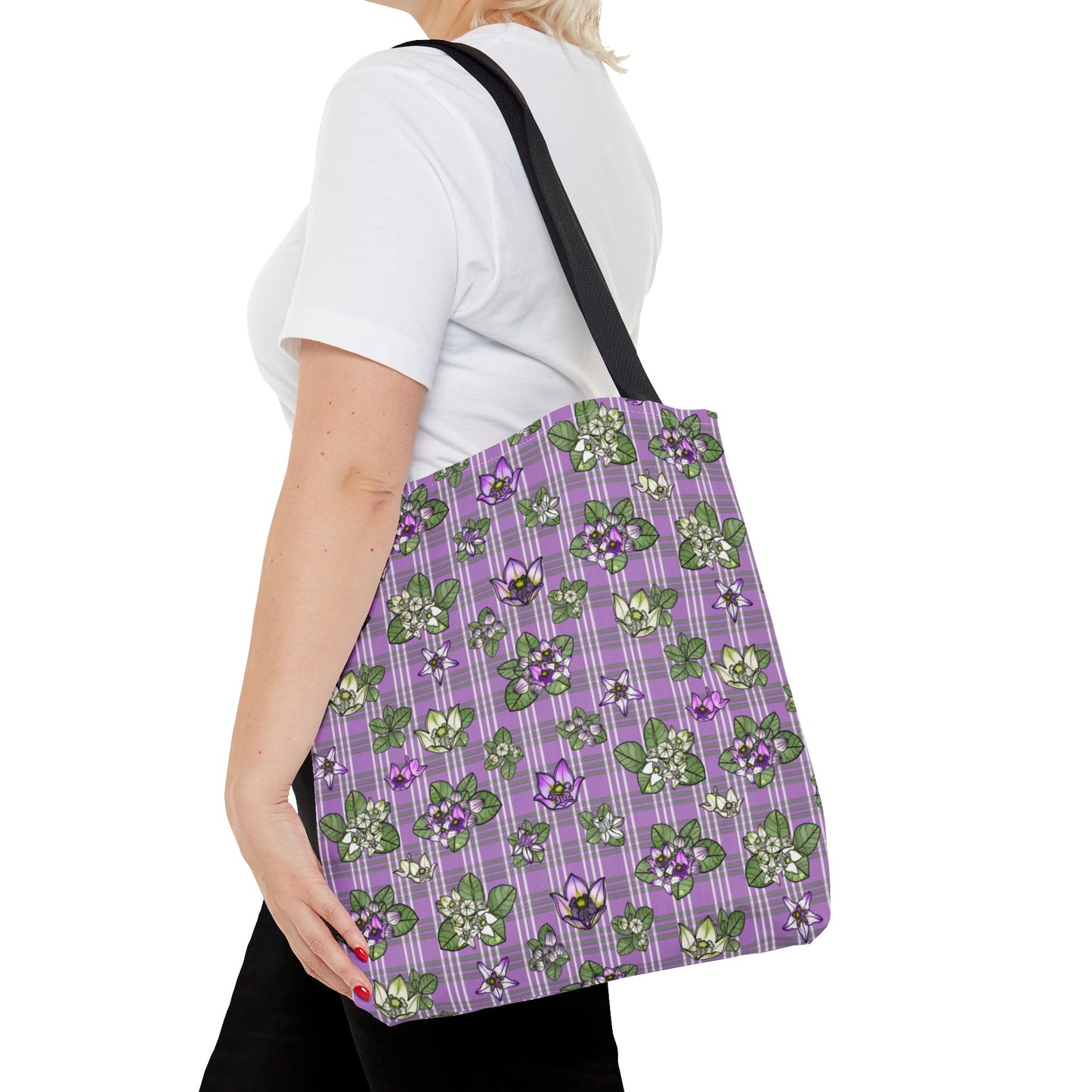 Pua Kalaunu and Palaka Hawaiian Print Tote Bag (purple)